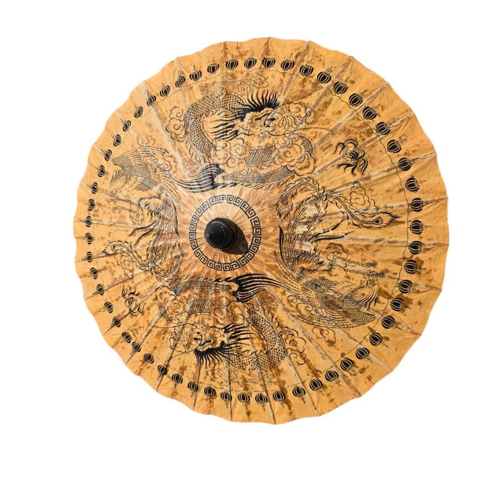 Vintage Bamboo Japanese Parasol - Paper Umbrella - RARE - MCM Handmade *Flawed